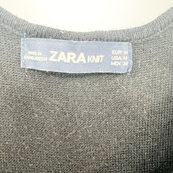 Zara Knit Tunic Tank Top Womens Size M Black Distressed Pocket Scoop Neck - Picture 3 of 6